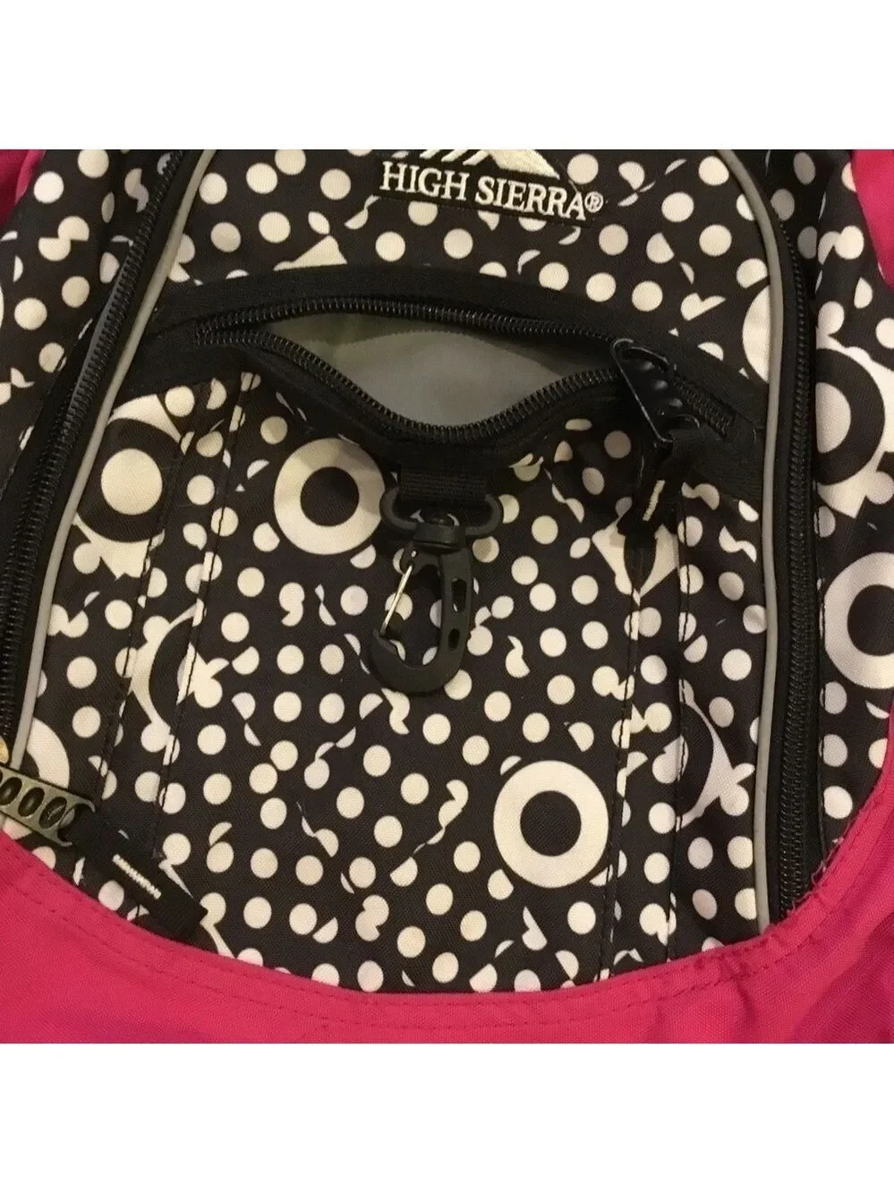 High Sierra pink black and White patterned backpack with suspension stra…
